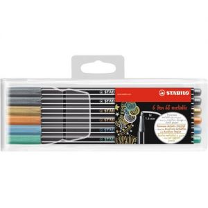 STABILO Pen 68 Fibre Tip Pen 1.4mm Line Metallic Assorted Colours (Wallet 6) - 6806/8-11-01